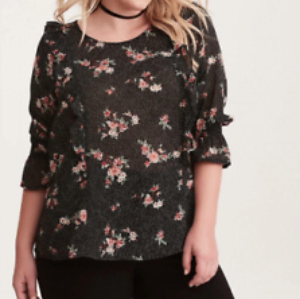 Torrid Floral Dot Smocked Bell Sleeve Ruffle Top